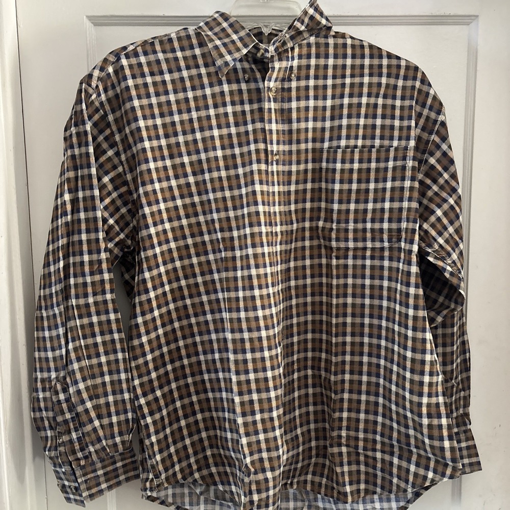 Natural Life Men's Flannel Gold/Black/white Checkered Long-Sleeved Shirt Large